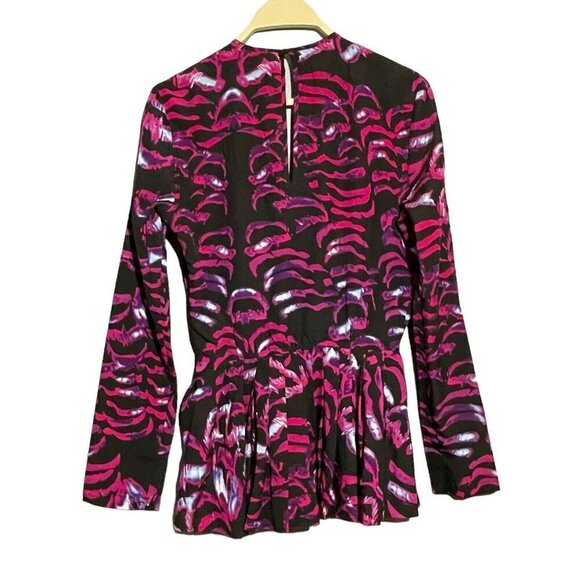 Kardashian Blouse Women Size XS Vneck Peplum Colorful Ruffle Pleat Funky Party - Picture 2 of 12